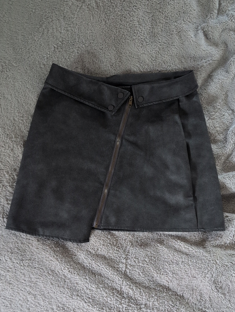 Private Label Black Faux Suede Asymmetrical Zip Mini Skirt